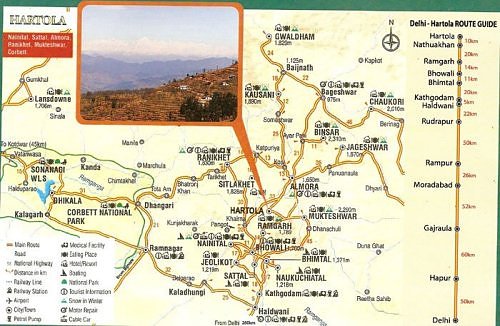 Route map Hartola Delhi Nainital Almora Ranikhet Bageshwar