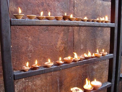 wish fulfilling lamps at Banke Bihari temple Vrindavan
