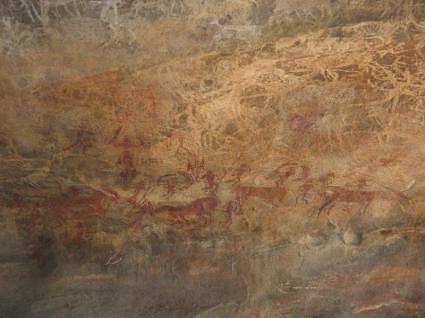 Hunting scene, Bhimbetaka paintings, Bhimbetka caves, Madhya Pradesh, India