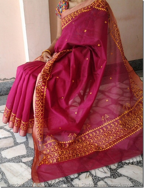 Handpainted Indian sari by Tishya Tripathi Shukla