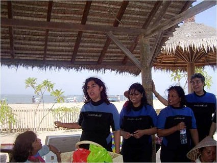 Urvashi Sahni, Ila Sarin, Mrs Singh and Sangita Gupta, after scuba diving at Nasa Dua beach, Bali