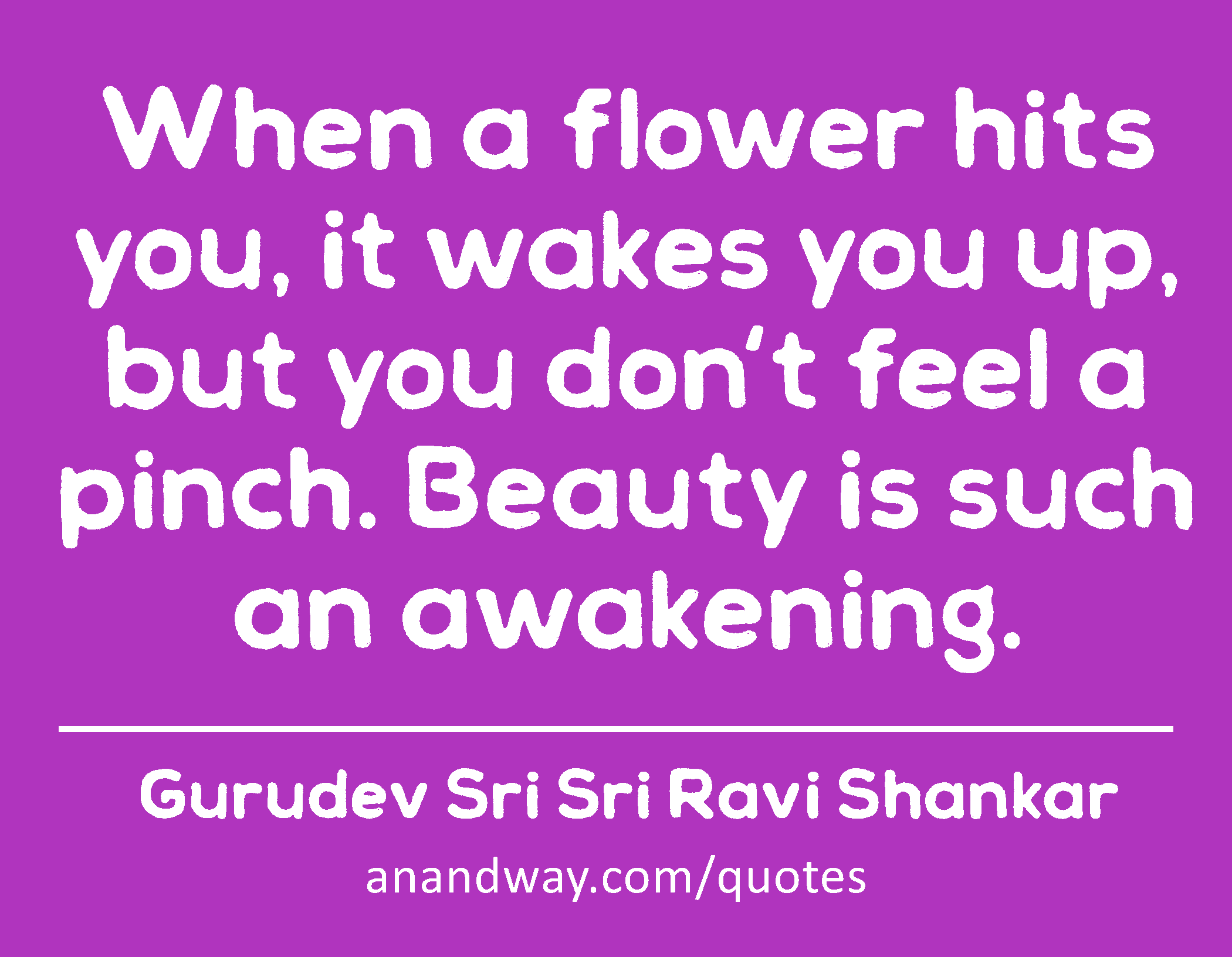 When a flower hits you, it wakes you up, but you don't feel a pinch. Beauty is such an awakening. 
 -Gurudev Sri Sri Ravi Shankar